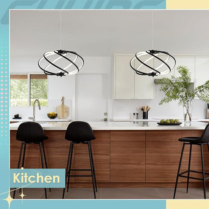 CHYING Modern Black Chandelier with Remote Control, 48W 3-Color Temperature Dimmable LED Chandelier for Dining Room, Hanging Adjustable Pendant Light for Living Room Kitchen Entryway Foyer