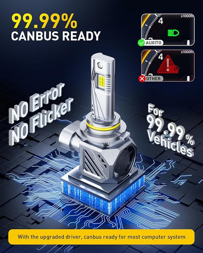 AUXITO 9006 Bulb HB4 Bulbs, 70000LM Brighter Ultra-Bright, Plug N Play, Long Lifespan, No Flicker, 99% Compatibility, 2PCS