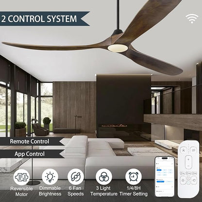 82 inch Large Ceiling Fans with Lights, Damp Rated Outdoor Ceiling Fan for Patios, 3 Wooden Propeller Blades, High CFM Smart Fan with Remote & APP & Alexa Control for Indoor Exterior Commercial