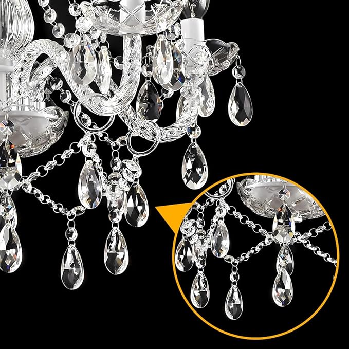 Plug in Chandelier,White Crystal Chandeliers Hanging Pendant Light Crystal Ceramic 5 Light with Plug in Cord