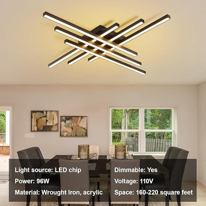 JAYMP 43.3" Modern Ceiling Light with Remote, Black Sputnik Ceiling Lamp, 96W Dimmable LED Lighting Fixture for Dining Room, Living Room, Kitchen Island, 6 Lights
