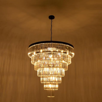TOCHIC Large Crystal Chandelier for High Ceiling, 40 inch 7-Tier Modern Black Crystal Chandeliers Lighting Fixture, Round Light for Entryway Staircase Foyer Living Dining Room (Black, 40 Inches)