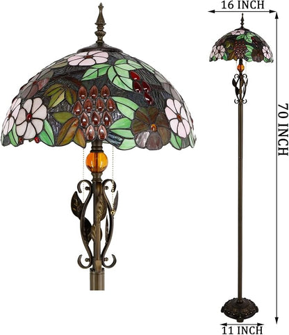 Tiffany Floor Lamp Stained Glass Standing Reading Lamp 16x16x70 Inches Antique Pole Corner Light for Bedroom Living Room (Grapes Flower)