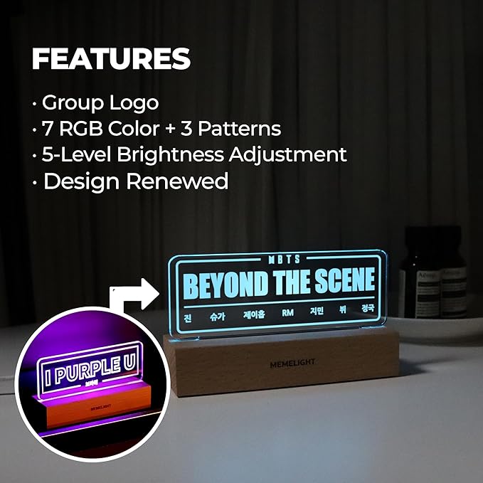 BTS Night Light, Beyond The Scene Lamp, Kpop Merchandise, Korean Idol Lamp for Army, 7RGB Color, Dimmer, 8.3 x 4.2 x 1.7