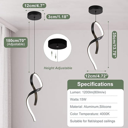 Modern Pendant Light Fixture,4500K LED Pendant Lights Kitchen Island Lighting, Adjustable Height Hanging Light for Kitchen Sink Dining Room Bedroom,1 Pack (Black)