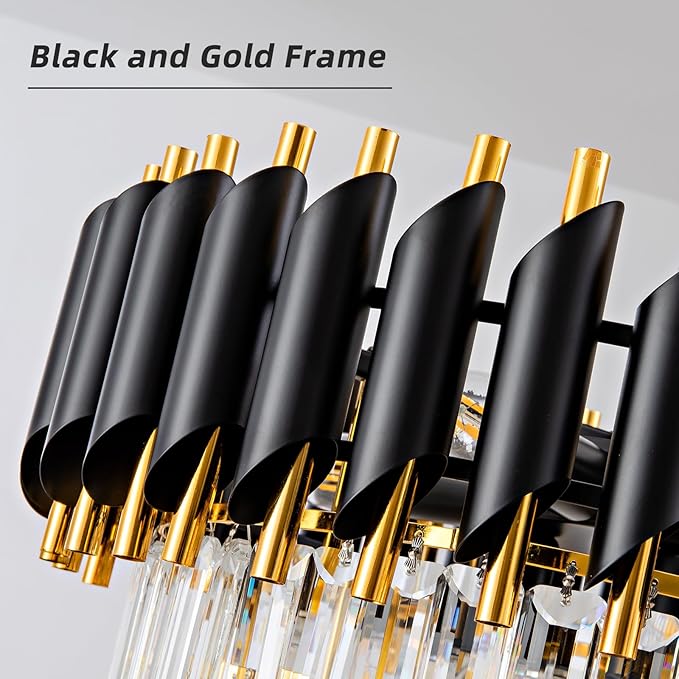 Modern Chandelier Gold and Black Crystal Chandeliers 4-Tier 20 Inch Round Hanging Crystal Pendant 7 Lights Fixture for Dining Room Bedroom Living Room Farmhouse, Clear