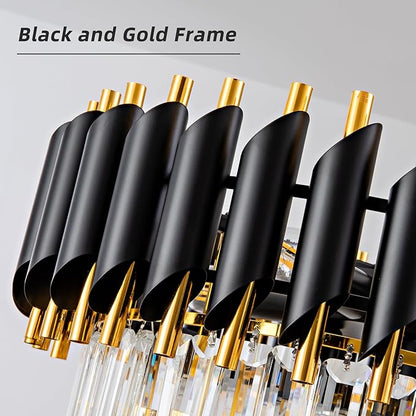 Modern Chandelier Gold and Black Crystal Chandeliers 4-Tier 20 Inch Round Hanging Crystal Pendant 7 Lights Fixture for Dining Room Bedroom Living Room Farmhouse, Clear