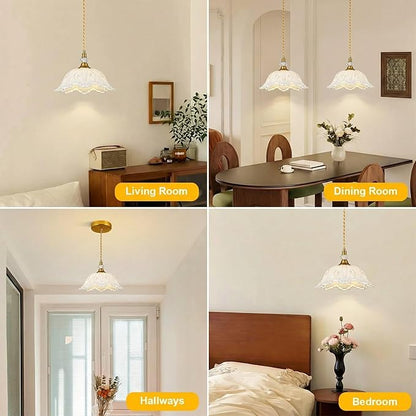1 Piece Vintage Chandelier Light Fixtures with White Glass Shade, Matte Antique Brass Finish Pendant Light Kitchen Island, Adjustable Hanging Light for Dining Room, Hallway, Living Room, Bedroom