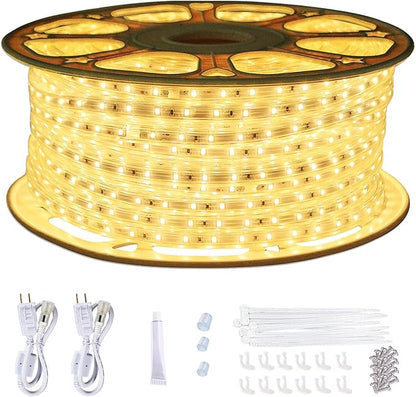 SURNIE 150ft Flat Outdoor Rope Lights Waterproof: 110V Cool Warm White LED Strip Light - Cuttable Connectable Lights for Deck Patio Stairs Backyards Commercial Decor Lighting, Not Tube Rope
