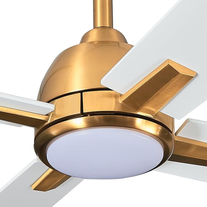 48 Inch White Gold Ceiling Fan with Light and Remote, Quiet Reversible DC Motor, 6-Speed Modern Ceiling Fan for Bedroom, Living Room, Dining Room, Small Spaces, LED Dual Color Lighting, ETL Certified