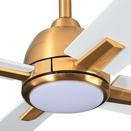 48 Inch White Gold Ceiling Fan with Light and Remote, Quiet Reversible DC Motor, 6-Speed Modern Ceiling Fan for Bedroom, Living Room, Dining Room, Small Spaces, LED Dual Color Lighting, ETL Certified