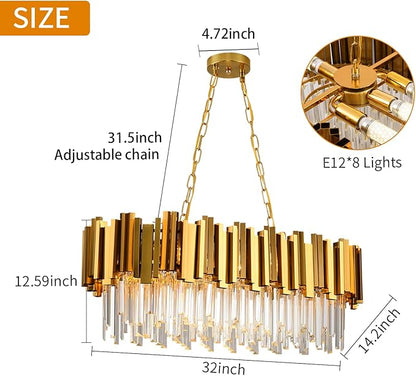 Crystal Chandeliers for Dining Room,Gold Chandeliers Modern Crystal Chandelier Pendant Light Fixture 8 Lights Contemporary Large Hanging Ceiling Light Fixtures for Living Room Kitchen Island L32"