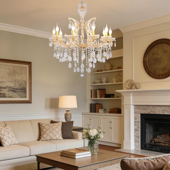 Modern Crystal Chandelier, Maria Theresa Crystal Chandelier 10 Lights Luxury Gold Chandelier Lighting Fixture for Dining Room, Living Room, Bedroom, Kitchen Island, Foyer