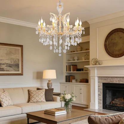 Modern Crystal Chandelier, Maria Theresa Crystal Chandelier 10 Lights Luxury Gold Chandelier Lighting Fixture for Dining Room, Living Room, Bedroom, Kitchen Island, Foyer