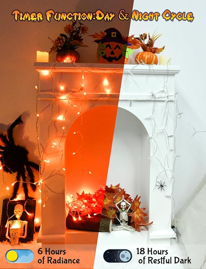 cshare Halloween String Lights Battery Operated with Timer - 9.8ft 30LED Orange Waterproof Lights for Outside Decorations, Party, Yard, Pathway, Indoor and Outdoor 2 Packs