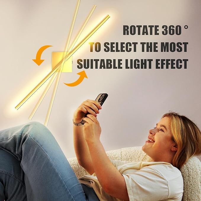 Battery Operated Wall Sconces Set of 2 Rechargeable LED Wall Lights, Dimmable 3000K-6500K, Battery Sconces Wall Decor for Bedroom Living Room Hallwayated Wall Sconce （2 Pack） (Gold, 28 INCH)