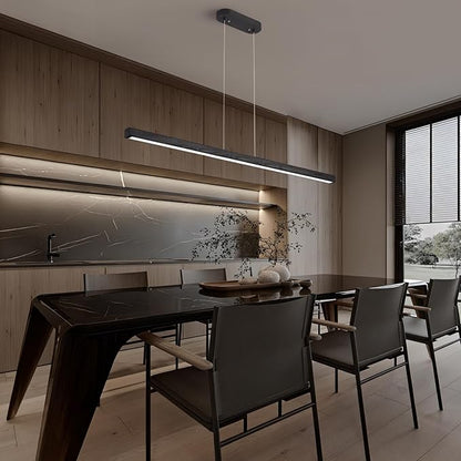 71 Inch LED Linear Pendant Light Black Wood LED Kitchen Island Lighting Dimmable Ceiling Hanging Chandeliers for Dining Room Living Room Bar Pool Table 40W Modern Farmhouse Fixture Black Wood Finish