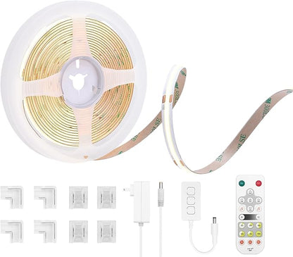 COB Smart LED Strip Light - 16.4ft/5m 4000K Natural White 24V Dimmable Strip Light with Remote Super Bright 2400LEDs CRI90+ Compatible with Alexa/Google Assistant Cuttable Tape for Mirror Tv Backlight