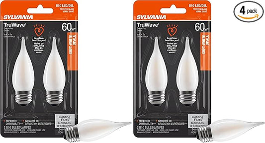 Sylvania LED TruWave Natural Series Candelabra Light Bulb, 60W Soft White Medium Base, Dimmable, Frosted, Candle Tip - 2 Count (Pack of 2)