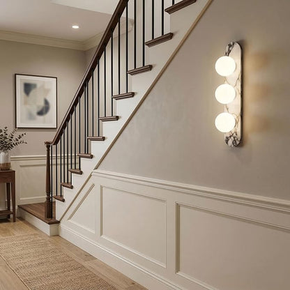Natural Marble Wall Sconces, 3-Light Alabaster Light, Hardwired Wall Light Fixtures, Modern Wall Mount Wall Lights for Dining Room Stairs Bedroom