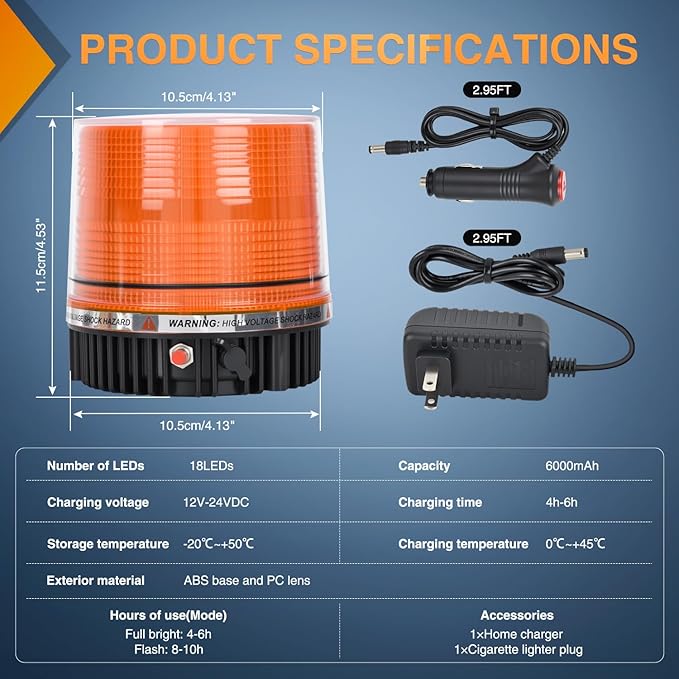 Nilight 18LED Strobe Lights Amber Wireless Rotating Emergency Safety Flashing Beacon Light with Magnetic Base Mount and Two Types of Plugs for Vehicle UTV Truck Forklift Tractor Snow Plow