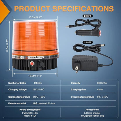 Nilight 18LED Strobe Lights Amber Wireless Rotating Emergency Safety Flashing Beacon Light with Magnetic Base Mount and Two Types of Plugs for Vehicle UTV Truck Forklift Tractor Snow Plow