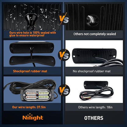 Nilight 4PCS 24LED Emergency Strobe lights 12V 24V Amber White Surface Mount Grille Hazard Safety Warning Lights Sync Feature Side Flashing Marker Flash for Car Truck Campers