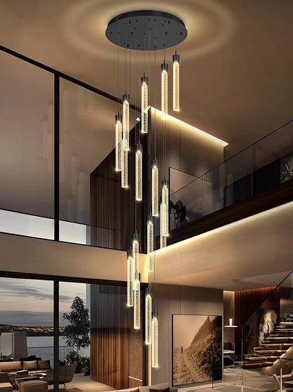 ykolupty H125'' Modern Crystal Chandeliers for Entryway 18-Lights LED Dimmable Chandeliers Lighting Fixture Large Pendant Light for Staircaes Living Room Villa