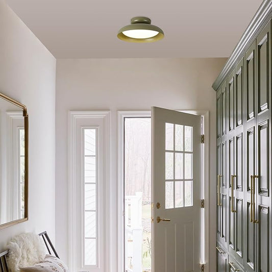 BISAMIYA Dimmable LED 15.7 inch Semi Flush Mount Ceiling Light, Modern Ceiling Light Fixture, Adjustable Angle Brass Accent, for Living Room, Laundry Room, Bedroom, 3000K/Warm White/22W