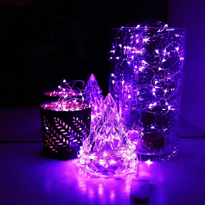 6 Pack Fairy Lights Battery Operated No Remote LED Starry String Lights 30 Micro Starry LEDs on 10ft Copper Wire Light for DIY Wedding Centerpiece Table Decorations (Purple)