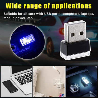 Augeny 4 PCS USB LED Car Interior Atmosphere Lamp, Plug-in USB Decor Night Light, Portable Auto Ambient Lighting Kit, Universal Vehicle Interior Accessories for Most Cars (White & Blue)