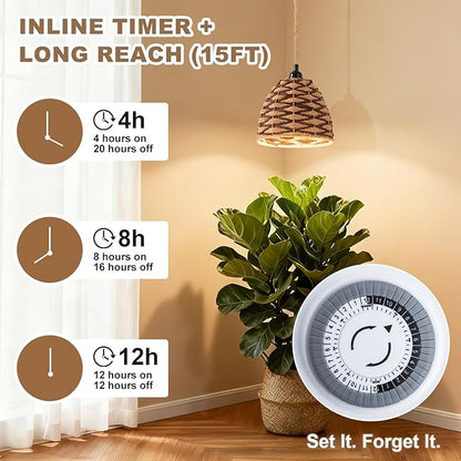 grow lights for indoor plants, full spectrum, automatic timer and 15FT power cord, 30W hanging growth lamp, 4000K plant light used for planting large tall plants, Ficus microcarpa, flowers, greenhouse
