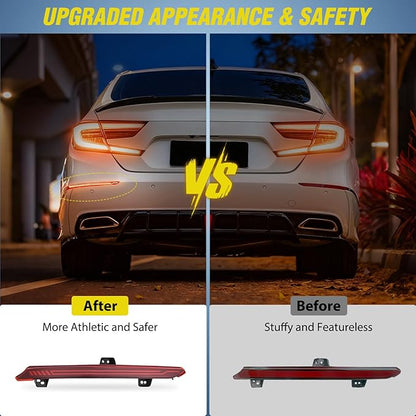 Nilight Rear Bumper Tail Light Compatible with 2018 2019 2020 2021 2022 Honda Accord 10th Red Lens LED Reflector Rear Bumper Lamps Brake Turn Signal Sequential Flashing Driving Taillights Replacement