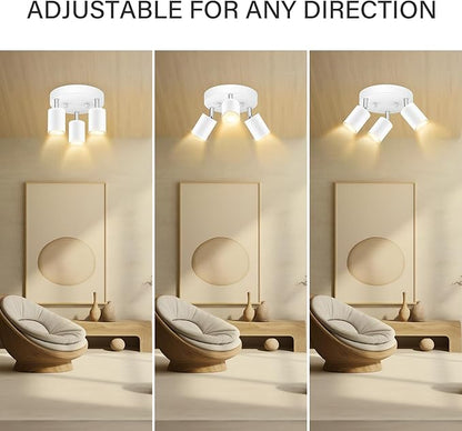 AUQUEE LED 3 Light Track Lighting Kit, LED Track Lighting Fixtures, White Round Ceiling Spot Lighting, Flexibly Rotatable Light Head for Kitchen, Living Room, Bedroom, GU10 Bulb Not Included