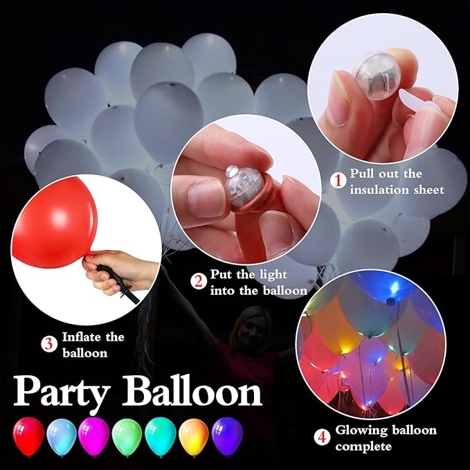 100pcs Balloon Lights,Round LED Ball Lamp for Latex Balloon Paper Lantern Party Wedding Festival Christmas Halloween Decorative，Long Standby Time Waterpro of Mini Light (White)