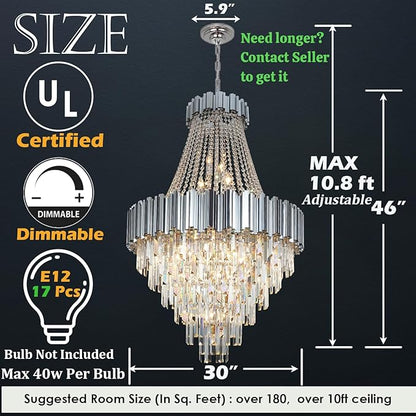 Large Crystal Chandelier for High Ceilings Foyer Entryway Hanging Chandelier Lighting Chrome 30'' Tall
