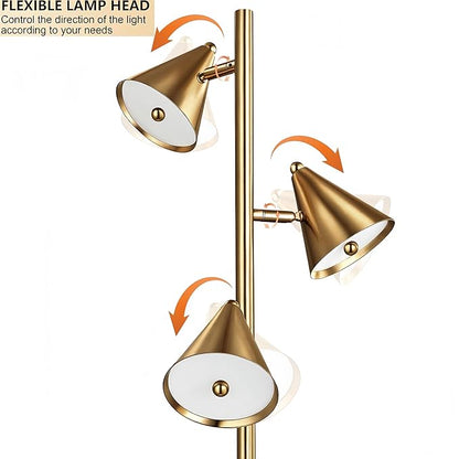3 Light Floor Lamp for Bedroom, Dimmable 3 Rotatable LED Lights, 5 Color Temps (2700K-6500K), Works with Smart Plugs, 63" Modern Standing Lamp for Living Room, Office – Bronze