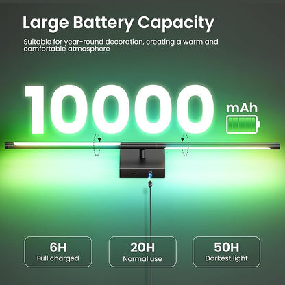 Battery Operated Wall Sconces Set of Two, 10000mAh Rechargeable Wall Lights with Remote Control, 360° Rotate Dimmable Black LED Cordless Lighting for Bedroom, Living Room, Hallway, 29 Inch, RGB