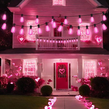 LAMPHOME 26Ft ST38 Outdoor String Lights, Pink Patio Lights, Connectable Waterproof Shatterproof LED String Lights for Outside Valentine's Day Wedding Garden Backyard Deck Porch Christmas Party Decor
