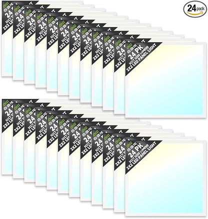 OKQ 2x2 LED Flat Panel Light Drop Ceiling Office Fixture,5 CCT 3000K-6500K Adjustable & 5 Wattage Selectable, 0-10V Dimmable, 2X2 LED Flush Mount Ceiling Light,ETL Listed 24 Pack