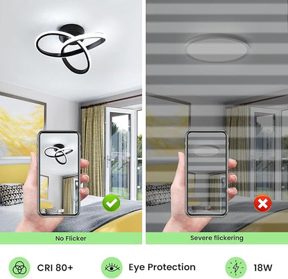 Goeco LED Ceiling Lights, 9.8'' Hallway Modern Spiral Design Flush Mount Ceiling Light, 6000K Blalck Ceiling Light Fixture for Bedroom, Kitchen, Living Room, Office, Stair