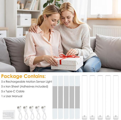 5-Pack Motion Sensor Under Cabinet Light, 3 Color Temperature Dimmable Rechargeable Magnetic Closet Light 15.7 inch Wireless Under Counter Light
