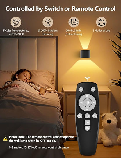 Rechargeable Motion Sensor Wall Lights, LED Wireless Sconces with Remote Control, 10-100% Dimmable 2700-6500K, Adjustable Beam Angle, 3 Modes, Black 5000mAh for Bedroom, Hallway, Stairs, 4-Pack