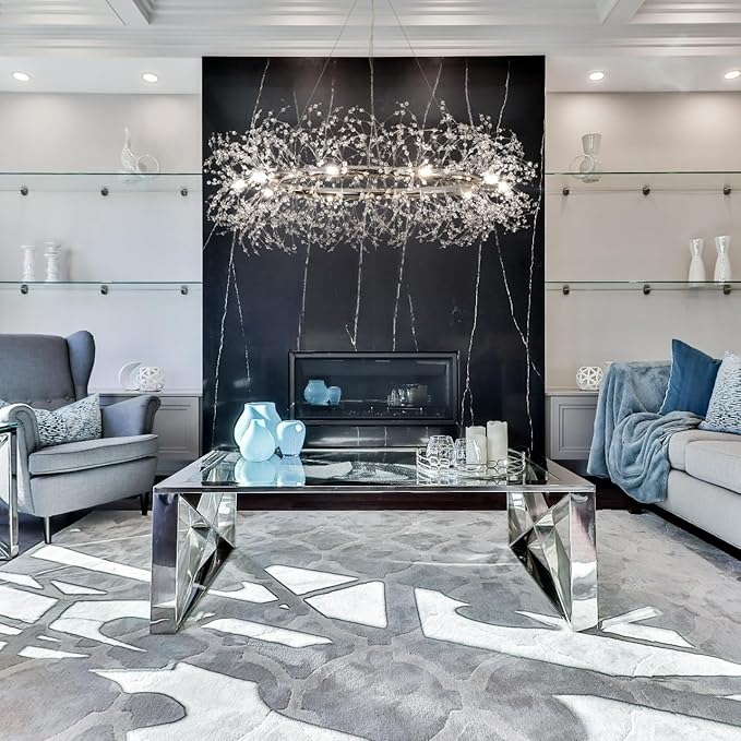 Modern Crystal Silver Chandeliers,Chrome Dining Room Chandelier Light Fixture Round,Large Living room Chandelier,Crystal Ceiling Light Fixture Pendant Hanging for Bedroom Entryway Hallway 39In.