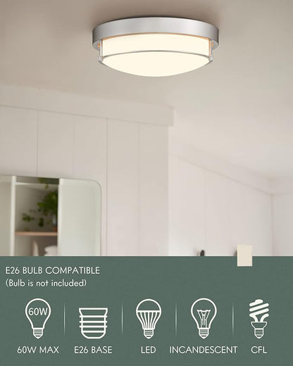 Close to Ceiling Light Fixtures, Bushed Nickel Farmhouse Ceiling Light with 2 Light for Laundry Kitchen Bedroom Bathroom, 4822-BN
