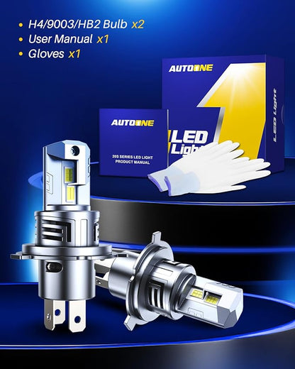 AUTOONE Upgraded H4/9003/HB2 Light Bulbs, 32000LM with Fan, H4 Fog Bulb Halogen Replacement, 6500K White Quick Installation, Pack of 2