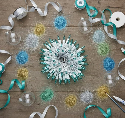 Brite Star 100 Count Mini String Christmas Lights, Teal - 22 feet Indoor/Outdoor Christmas Tree Lights with White Wire (Set of 2)