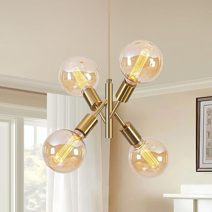 4-Lights Gold Chandelier Fixture Dining Room Light Fixture Over Table Mid Century Modern Chandelier Gold Sputnik Chandelier for Dining Room Living Room, Bedroom, Kitchen