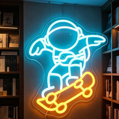 "Astronaut Skateboarding" Space Adventure Light - Cool & Gravity-Defying LED Wall Art for Game Room, Dorm, Bedroom Decor, Dimmable USB, Awesome Gift for Sci-Fi Fans & Adventurers