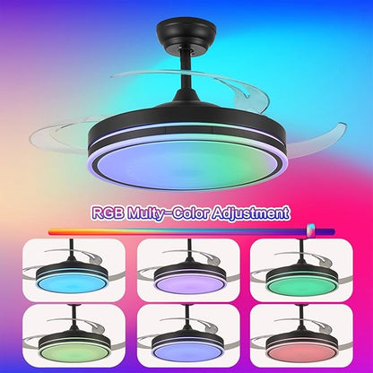 36" RGB Fandelier Light, Bluetooth Black Modern Ceiling Fan - 6 Speed Silent Reversible Blade, Remote/APP Control, Dimmable LED for Dining Living Room, Bedroom Kitchen